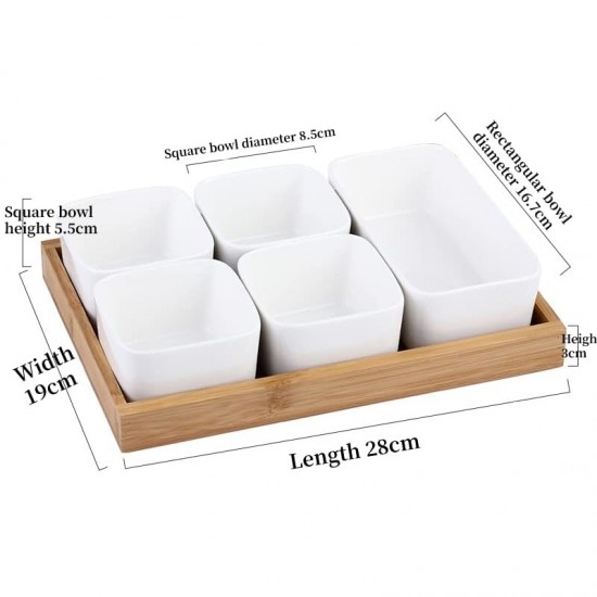 Porcelain Serving Platter 5 pieces with Wooden Stand 